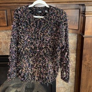 Vintage Pasta neon black all over fuzzy 3D shaggy textured mohair sweater size L